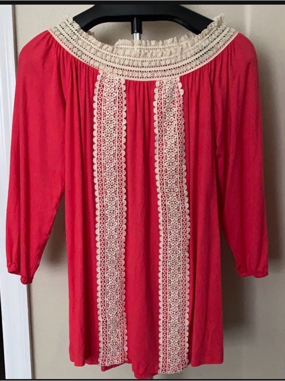 NWOT “Hot Pink Smocked Neckline 3/4 Sleeves Top”